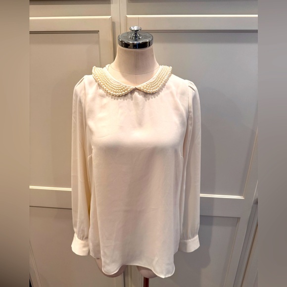 LOFT Tops - Loft Cream Blouse with Pearl Collar